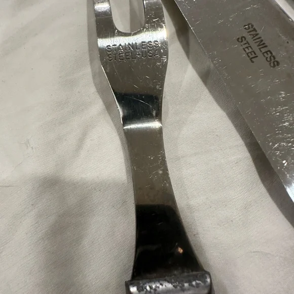 Vintage Three Piece Carving Set Butterscotch Bakelite Handle - Picture 4 of 11